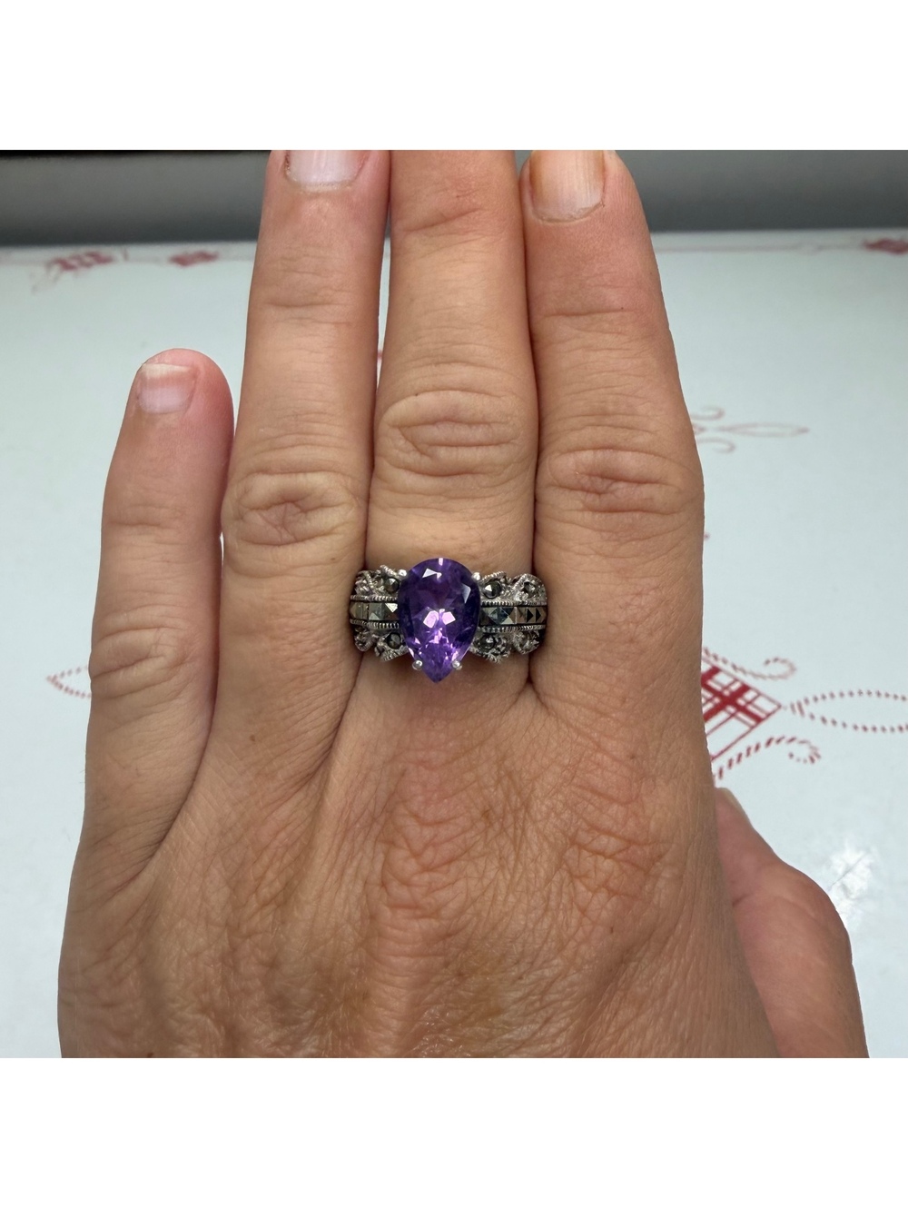 Judith Jack amethyst marcasite & sterling ring size 8 vintage